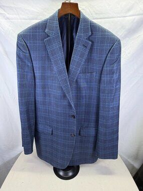 Ralph Lauren 42 L Blue Windowpane Check Silk & Wool 1 Vent Sport Coat
